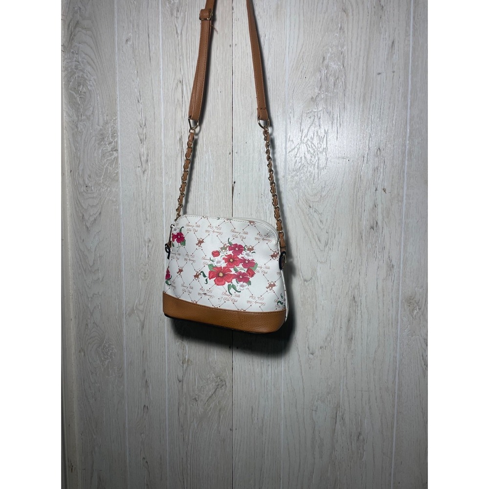 Beverly Hills Polo Club Pocketed Tote Cream Floral Handbag - Zip Top